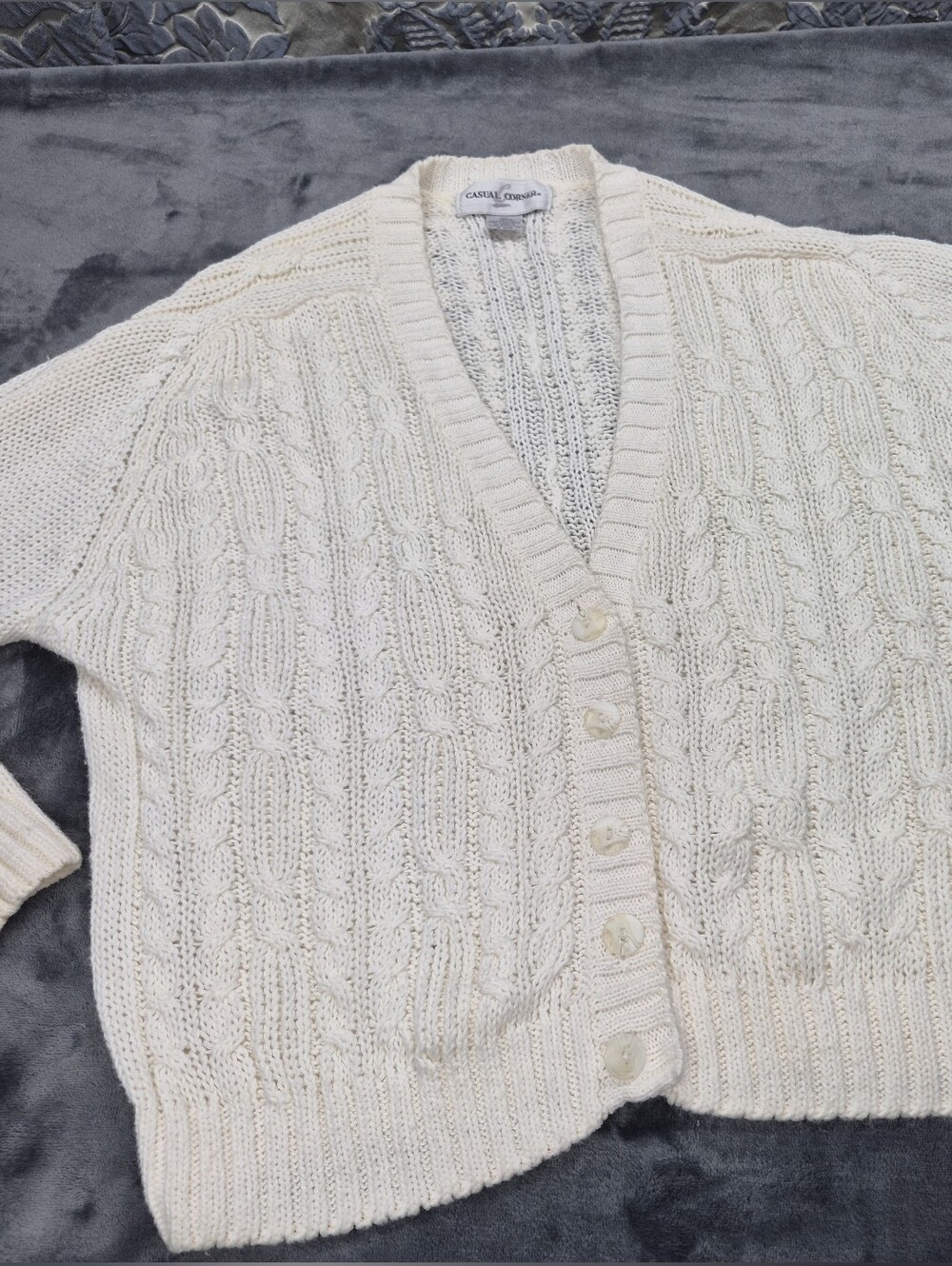 Vintage Casual Corner I vory Cable-knit Cardigan Chunky Fisherman Style S M